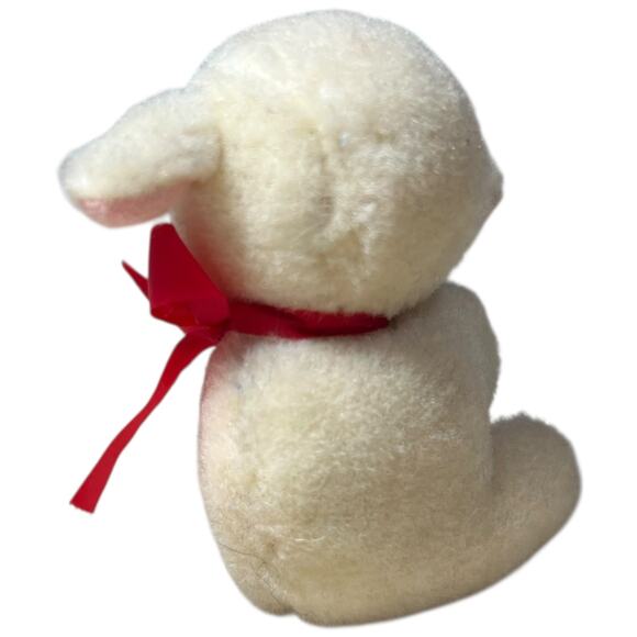 Vintage 90s White Lamb Finger Puppet Plush Red Bow Pencil Topper - Picture 3 of 9